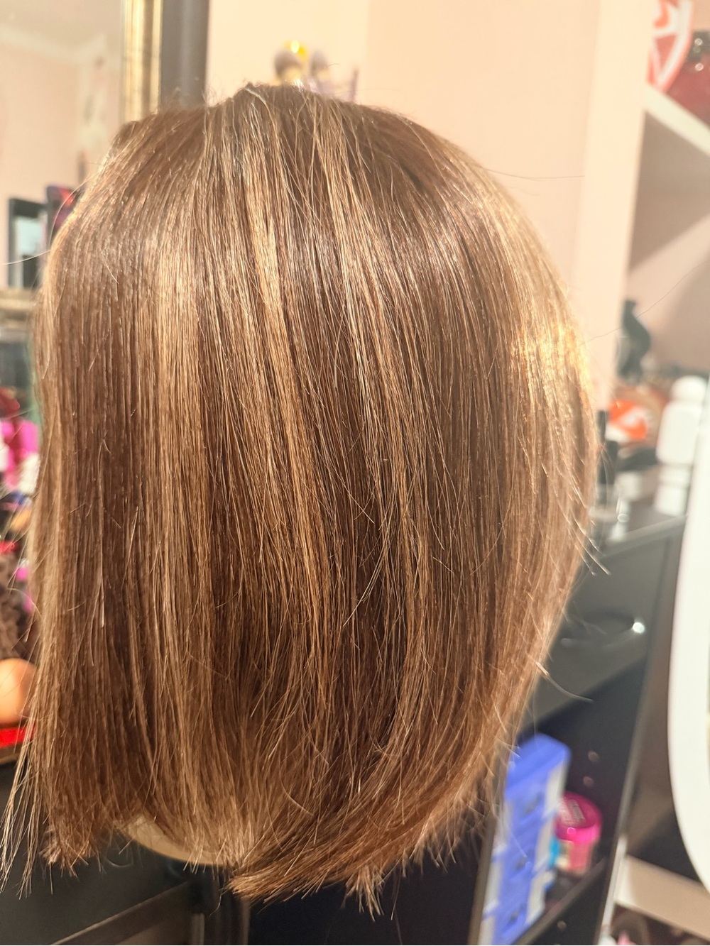 Human Hair Chestnut Brown Short Women's Wig with Blonde Highlights